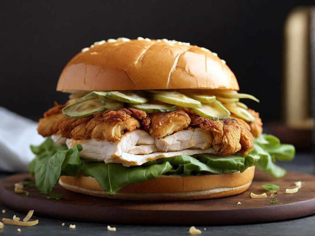 Knuspriges Hähnchen-Sandwich aus der Heißluftfritteuse mit frischem Coleslaw